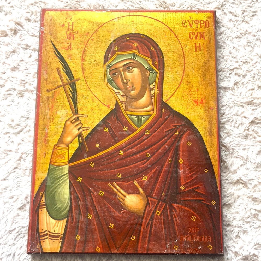 Greek Orthodox Icon - Handmade by Monks, Virgin Mary, Wooden Wall Hanging NEW